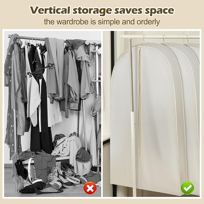 42 Inch Acid Free Cotton Muslin Suit Garment Bag Long Dress Suit Storage Box Closet Organizer for Suits, Coats, Travel Bag