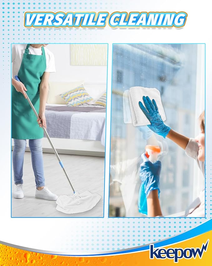 KEEPOW 3PCS Extra Large Microfiber Cleaning Cloth 30" x 20" Large Floor Microfiber Towel Reusable Washable Free Lint Free Cloth Rag for Squeegee Mop Floor Window Housekeeping (White)