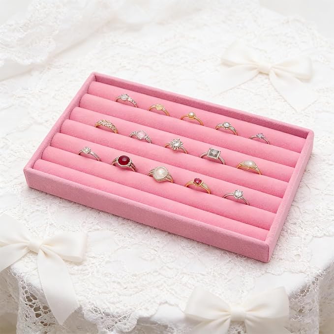 Velvet Jewelry Organizer Trays Pink Stackable Jewelry Storage Display Tray, 8 Rolls