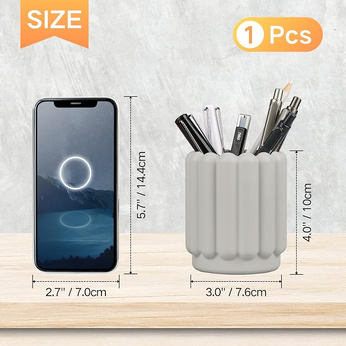 Silicone Pen Holder, Pencil Holder Cute Pens Cup for Desk for Kids Office Decor Desk Accessories Pen Pot Desk Organizer (Light Gray)