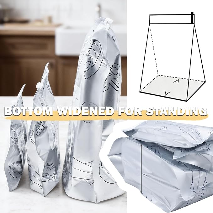 Aluminum Foil Food Storage Bags, Reusable Freezer Bags for Refrigerator, Stand Up Airtight Vacuum Sealer Bags, Heavy Duty Smell Proof Lock Freshness, Perfect for Meat, Vegetables (30, Small)