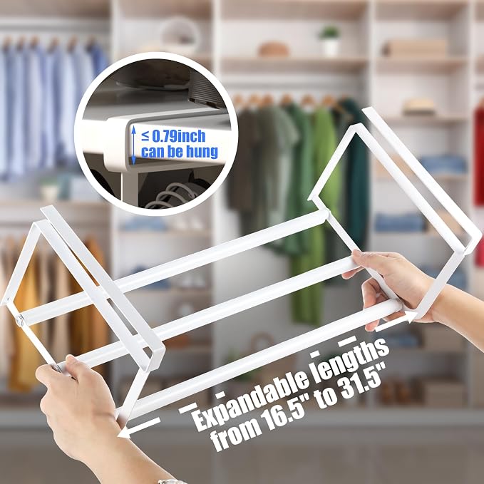 CroBlissful 4 Pcs Expandable Shoe Rack Organizer for Closet 16.5-31.5 Inch Adjustable Retractable Hanging Cabinet Shoe Shelf Dorm Room Storage for Space Saving (White)