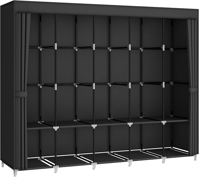 83" Portable Wardrobe Closet for Hanging Clothes, 5 Rods 10 Shelves Cover | 5 Hanging Rods 10 Storage Shelves Fabric Cover
