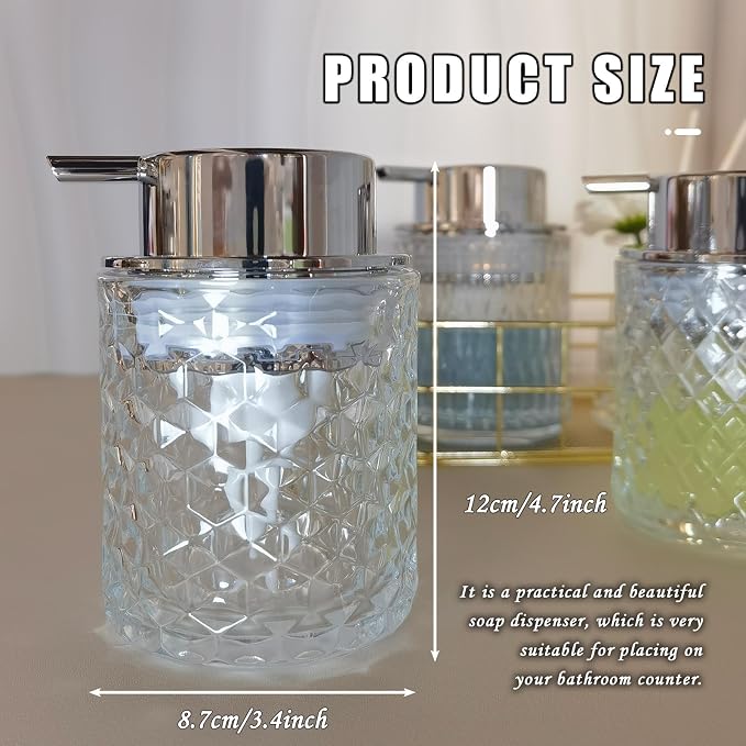 Glass Hand Foaming Soap Dispensers with Silver Pump Refillable Hand Soap Dispenser for Bathroom Kitchen (1Pack-D885)