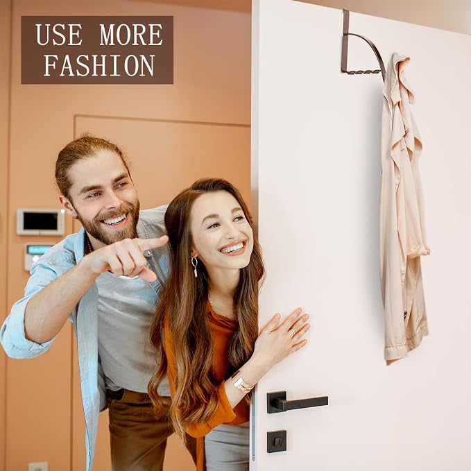 Hotop 2 Pcs Over The Door Hooks Over Door Hanger Sturdy Valet Hooks Mounted Hanging Storage Organizer Rack for Clothes Coats Towels Hats Scarves Purses(Bronze)
