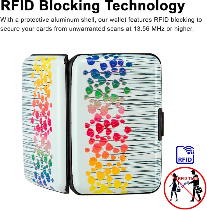 Credit Card Holder, Metal Card Wallet RFID Blocking Mini Slim Aluminum Business Hard Card Case for Women Men (Colorful Flowers)