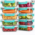 KAMOTA Glass Food Storage Containers, 10 Pack Glass Meal Prep Containers, Airtight Containers with Snap-Lock Lids, 22 oz Green Container Set with Lids, for Microwave/Oven/Freezer/Dishwasher