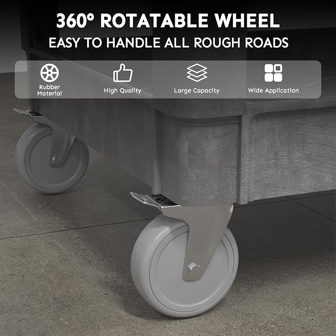 Plastic Utility Cart on Wheels, 45 x 25 Inch Rolling Service Cart-Gray | 2 Shelf Work Carts, 500 lbs Capacity Heavy Duty Tool Cart W/Tub Storage & Deep Shelve, for Warehouse, Garage, Cleaning