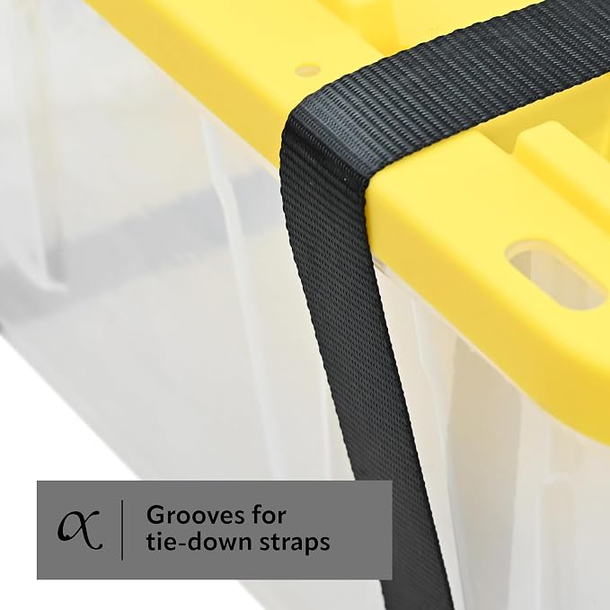 CX BLACK & YELLOW 27-Gallon Heavy Duty Clear Stackable Storage Bins with Lids, Dorm Room Essentials, Dorm Storage, Moving Boxes, Back to School, Classroom Organization, Home Organization, 2 Pack (14.3H x 20.6W x 30.6D)