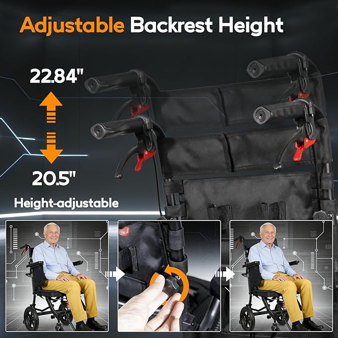 18" Widened Seat Wheelchairs for Adults,Transport Wheelchair Lightweight Foldable, Adjustable Backrest,1s Quick Folding, Two-Stage Braking, Portable Wheelchair for Travel, Hospital & Home Use(Black)