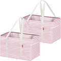 LHZK 2 Pack Utility Tote Bag with Metal Wire Frame and the Sides Rinforced, Large Tote Bag with Handle, Reusable Grocery Bags Foldable, Beach Bag, Car Tote (Pink, 18.5''x11.8''x11.5'')
