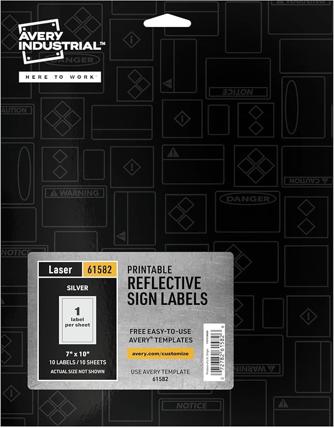Avery Printable Reflective Stickers, 7" x 10", Silver Labels, 10 Blank Sign Decals (61582)