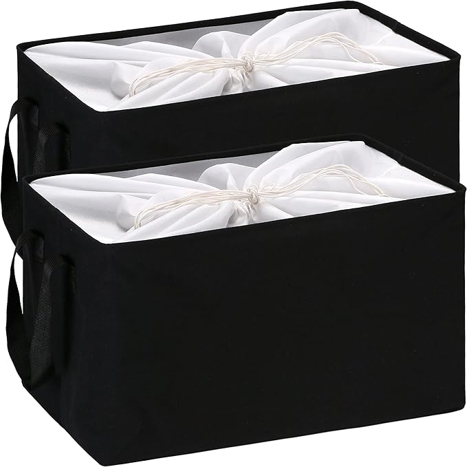 Hinwo 102L XXL Storage Bins, 2-Pack Closet Organizers and Storage, Foldable Clothes Storage Baskets with Handles, Containers for Clothing, Blanket, Comforters, Toys, Bedding (Black)