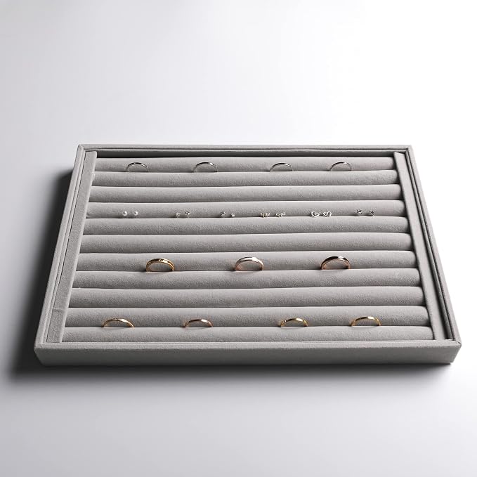 Frebeauty Jewelry Trays for Drawer,Set of 4 Jewelry Organizer and Storage | Velvet Material,Stackable,Adjustable Dividers,Drawer Inserts for Rings Studs Bracelet,Earring Organizer for Women Girls