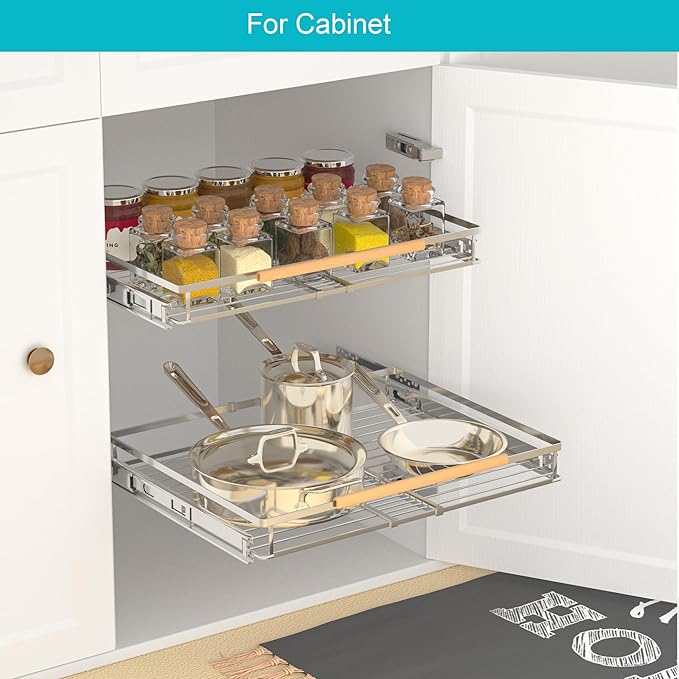iPEGTOP Pull Out Cabinet Drawer Shelf Organizer, Extendable Sliding Slide Out Pantry Shelves Storage Heavy Duty for Kitchen Cabinets Under Sink, Adjustable Width 23.1~39.9" W x 22.5" D