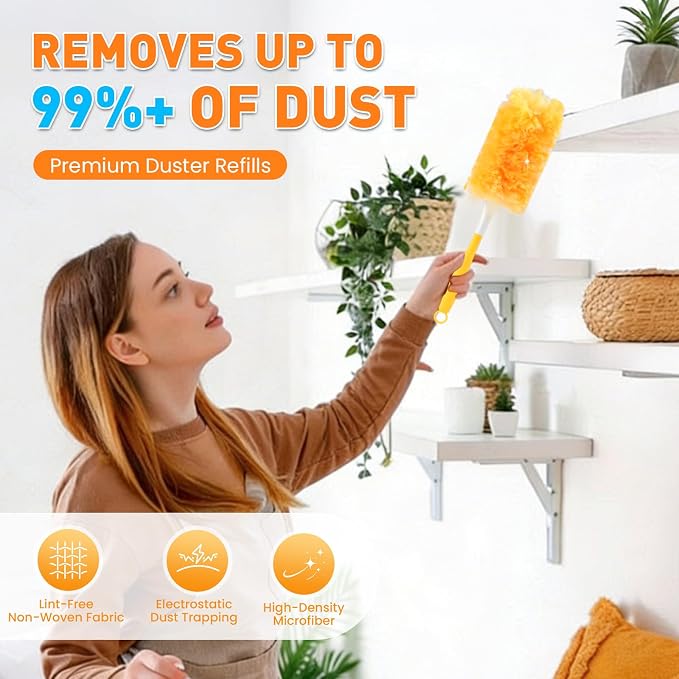Alotiki Heavy Duty Duster Refills, 160 Count 360° Double-Sided Duster Refill and 4 Yellow Handle, Disposable Dusters Refill for Daily Dust Cleaning, Electronics, Furniture, Blinds, Ceiling Fans