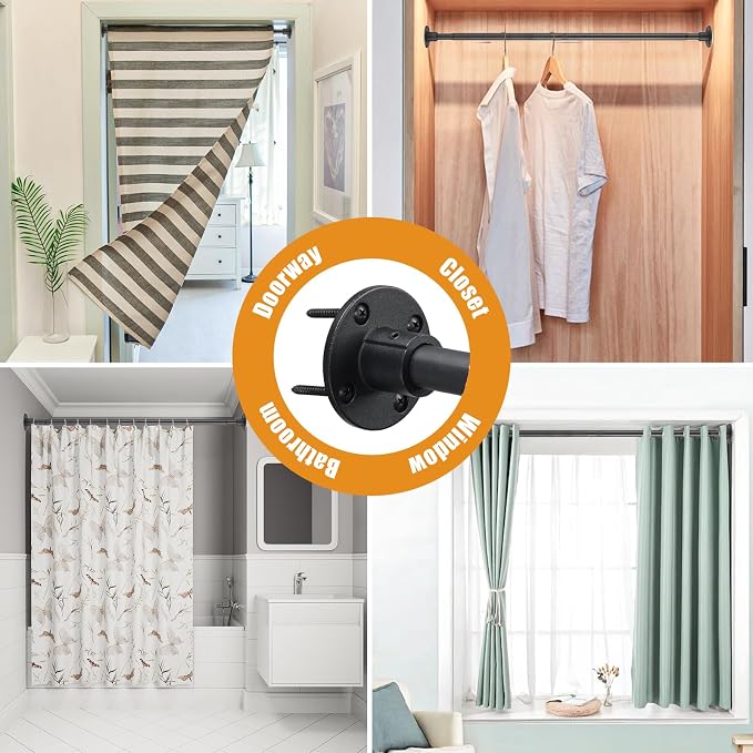 Closet Rods for Hanging Clothes 24-33 Inch Expandable Closet Rods, 1 Inch Diameter Adjustable Heavy Duty Closet Rod Wall-Mounted Fixed Shower Curtain Rod for Wardrobes Closet Laundry, Matte Black