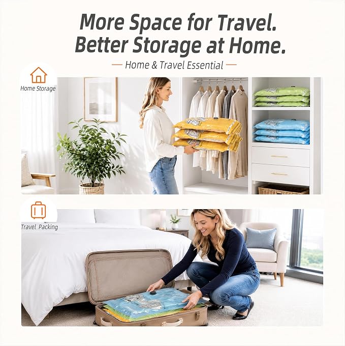 HOUSE DAY 15 Pack Vacuum Bags for Travel with 4500Pa Cordless Pump & Luggage Scale, 3-Color Vacuum Seal Bags for Clothing, Space-Saving Compression Bags for Moving, Dorm Organization & Home Storage