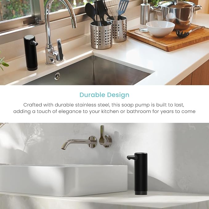 Home Zone Living Foaming Hand Soap Dispenser | Stainless Steel Outer Cover, Refillable Pump for Kitchen and Bathroom Sinks, Black