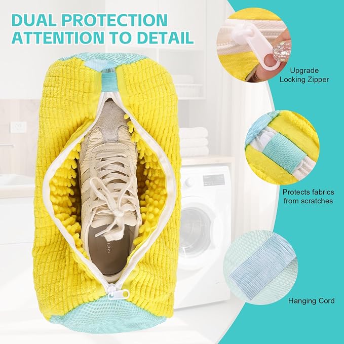 Shoe Washing Machine Bag Reusable Sneakers Tennis Shoe Cleaning Bags for Washing Machine and Dryer, Delicates Laundry Bags for Lingerie, Socks and More Lemon 2PCS