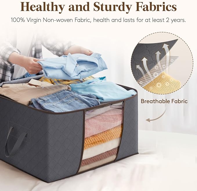Lifewit 8 Pack 90L Clothes Storage Bins with Lids, Foldable Blanket Storage Bags with Zippers, Clear Window and Reinforced Handles, Closet and Organization for Clothing, Sweater, Comforter, Bedding