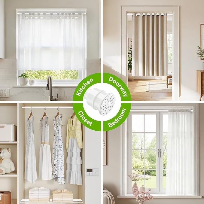 2 Pack No Drill Tension Curtain Rods 28 to 48 Inch White Small Curtain Rod Adjustable No Drilling for Window,Kitchen,Closet,Doorway,Bedroom