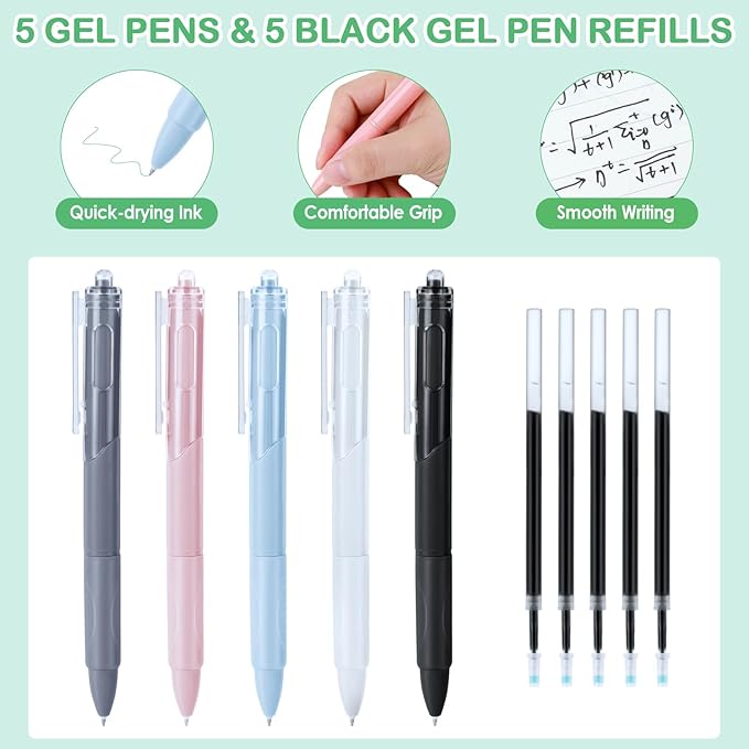 54 PCS Aesthetic School Supplies, Stationery Essentials Set with Large Pen Case, Mechanical Pencils & Gel Pens with Refills, Markers, Erasers, Highlighters, Sticky Notes, Correction Tapes (Green)