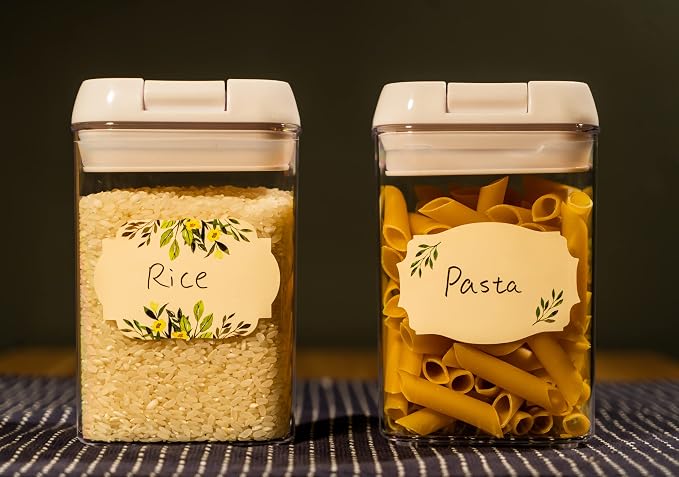 MONEST Waterproof & Oil Resistant Jar & Lid Stickers - Pantry/Canning, Spice & Bottle Labels (Floral 3x2)