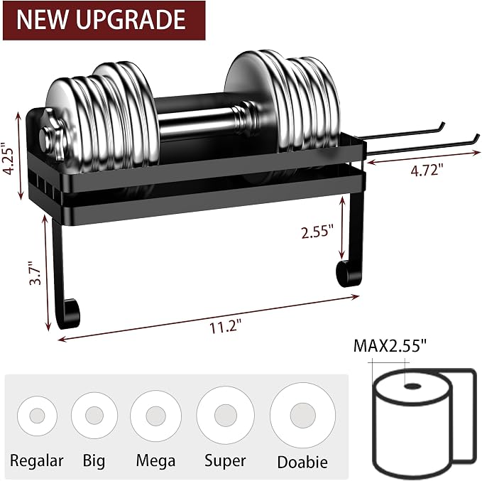ZUNTO Magnetic Paper Towel Holder for Fridge, Strong Magnet, No Drill | Black Kitchen Organizer with Spice Shelf and 2 Removable Long Hooks for Hanging