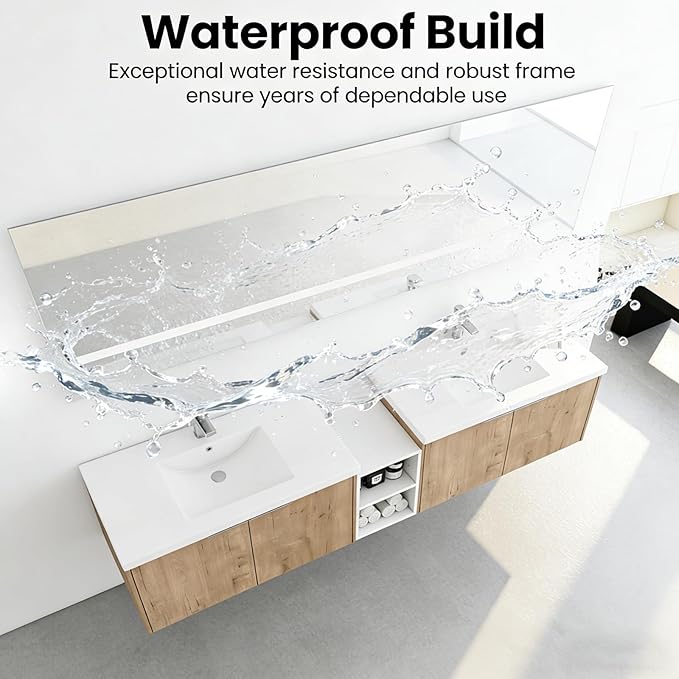 78IN Bathroom Vanity with Double Sink, Modern Solid Wood Floating Bathroom Sink Cabinet, Anti-Fog Mirror, Smart Storage Solutions, Waterproof Design, Open Shelving for Easy Access