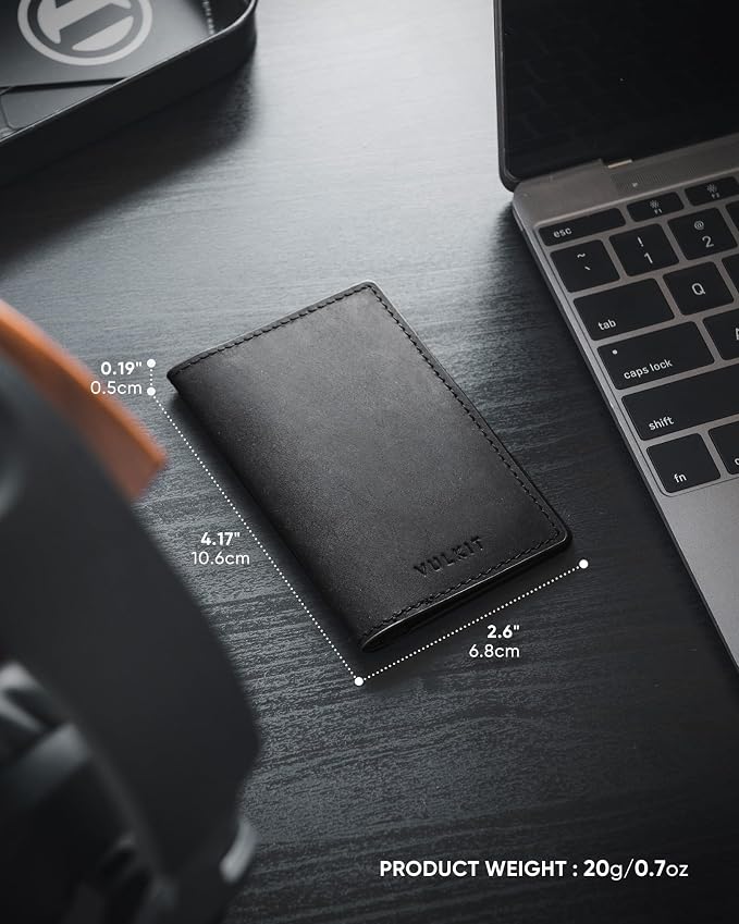 VULKIT Genuine Leather Business Card Holder 2 Sided Slim Business Name Card Organizer for Men or Women, up to Hold 20 cards (Genuine Black)