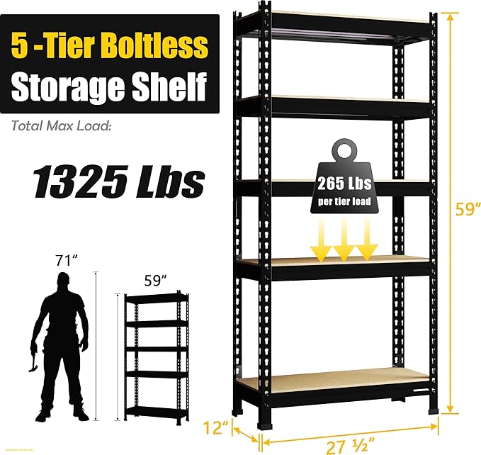 PrimeZone Storage Shelves 3 Pack 5 Tier Adjustable Garage Storage Shelving, Heavy Duty Metal Storage Utility Rack Organizer Shelf Unit for Warehouse Pantry Closet Kitchen Basement, Black