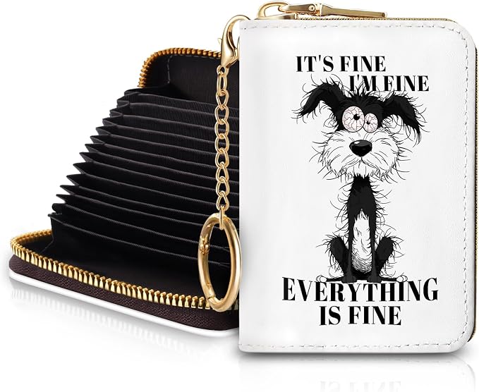 Blusabaca RFID Credit Card Holder Small Women Travel Wallet, Funny Dog | Removable Keychain, Case with Zipper, Vegan PU Leather, Cash Coin Pocket, Business Accordion Purse, Ladies Female Gift