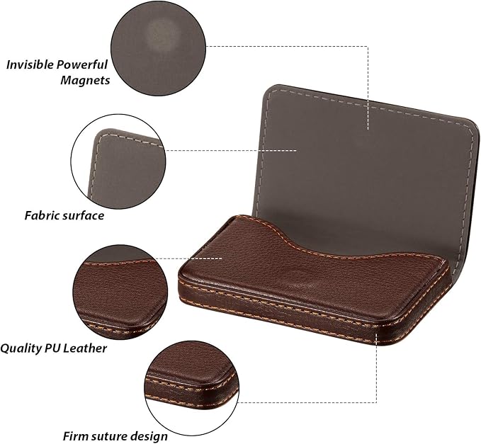 Outus 2 Pcs Business Card Holder, PU Leather Business Card Case Pocket Wallet with Magnetic Shut for Valentines Gift Adult(Black and Coffee)