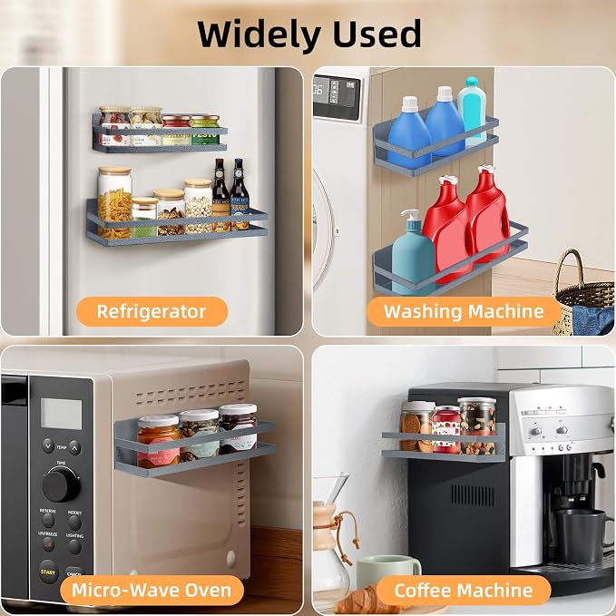 Uten Magnetic Spice Rack for Refrigerator 2 Pack, Strong Heavy Duty Metal | Magnetic Schelves capacity of up to 23lbs, Spice organizer, 16"*4.5" and 12"*4", gray textured
