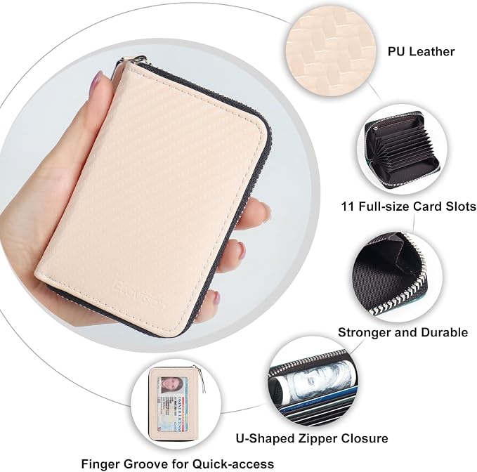 Credit Card Wallet, RFID Card Case Wallet, Zipper Card Cases Holder for Men Women, RFID Blocking, KeyChain Wallet, Compact Size Card Organizer Case for Women