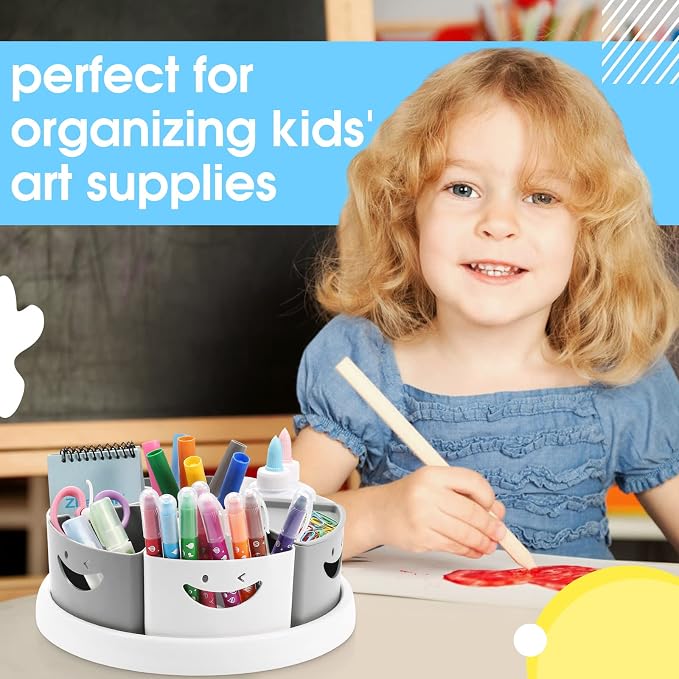 MeCids Art Supply Organizer Rotating Desk Organizer Pen Holder (10 IN) | 360 Rotating Storage Organizer Desk Organizers Pen Holder Lazy Susan Caddy with Removable Bins for Home School Art Supply