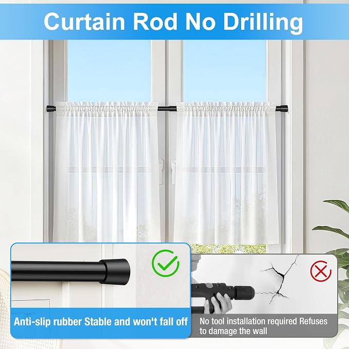 2 Pack Spring Loaded Tension Rod 17-41" Adjustable Curtain Rods No Drill Extendable Spring Rod Tension Curtain Rods For Window Kitchen Shelves Rv Refrigerator And Small Spaces,Black