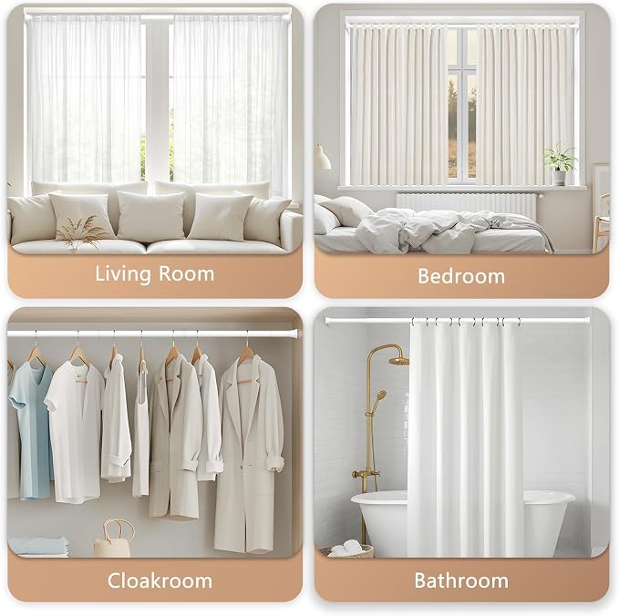 Adjustable Spring Curtain Rod 30-76 inch, Tension Curtain Rod No Drilling, Tension rods for Window Doorway Kitchen Curtain, White