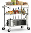 VEVOR Kitchen Utility Cart, 3 Tier Heavy Duty Adjustable Wire Storage Rack with Wood Tabletop and Handle Bar, Rolling Portable Service Trolley on Wheels, 661 lbs Steel Work Table, 30x18x36 in