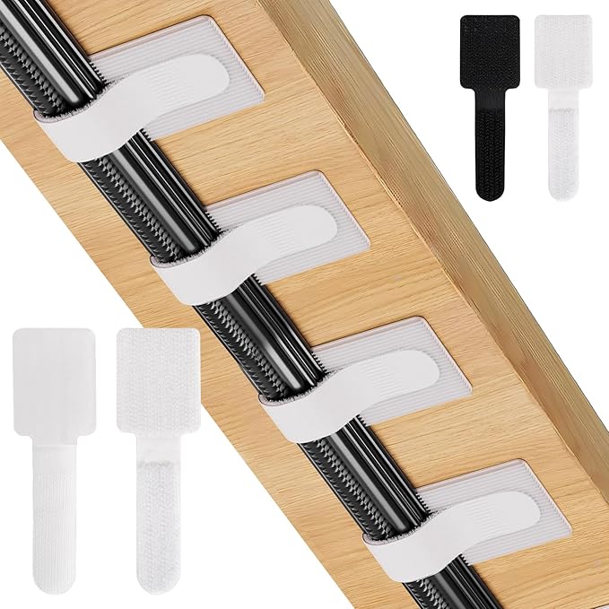 50-Pack Reusable Self-Adhesive Cable Ties Cable Management Adjustable Hook & Loop Straps for Organizing Data Cables, Wires, Headphones Under-Table Cord Management for Home, Office