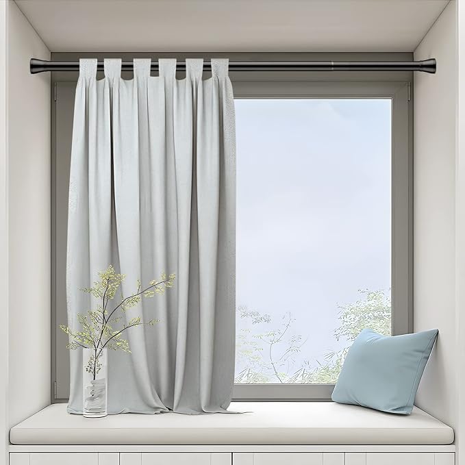 AIZESI Black Shower Curtain Rod 43 to 73 Inch Spring Tension Curtain Rod, Never Rust, Curtain Rods No Drilling, Adjustable Curtain Rods for Window, Bathroom, Kitchen, Doorway