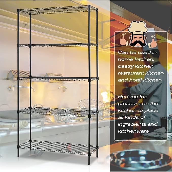 HCY 5-Tier Storage Shelf Heavy Duty Shelving Unit NSF Height Adjustable Metal Storage Rack for Laundry Bathroom Kitchen Garage Pantry Organization - 14inx36inx72in (Black)