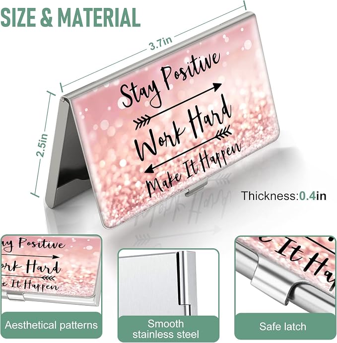 Swooflia Business Card Holder Case Wallet for Women Metal Inspirational Quote Slim Pocket Purse Square Card Cases Cute For Realtors Real Estate Agents
