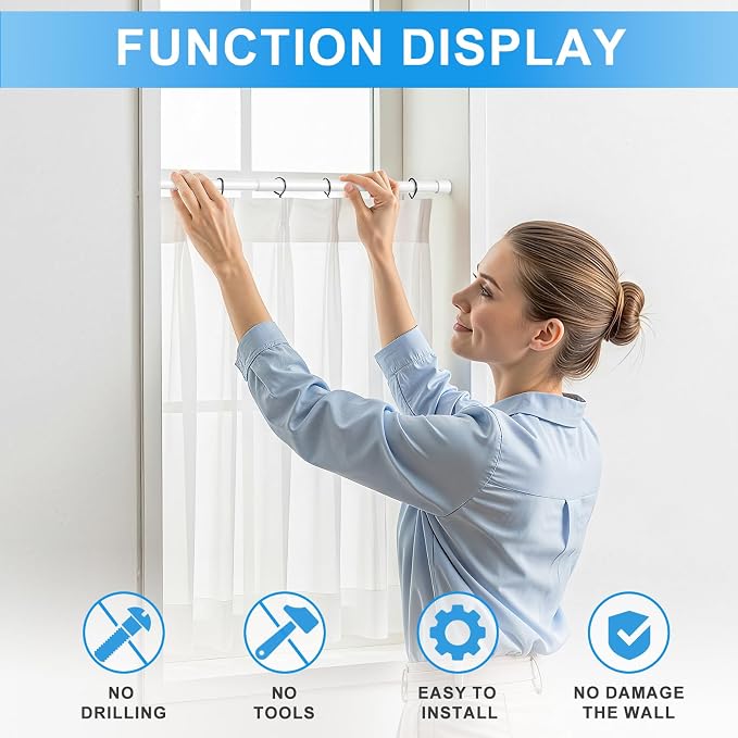 2 Pack Spring Loaded Tension Rod 27-38" Adjustable Curtain Rods No Drill Extendable Spring Rod Tension Curtain Rods For Window Kitchen Shelves Rv Refrigerator And Small Spaces,White