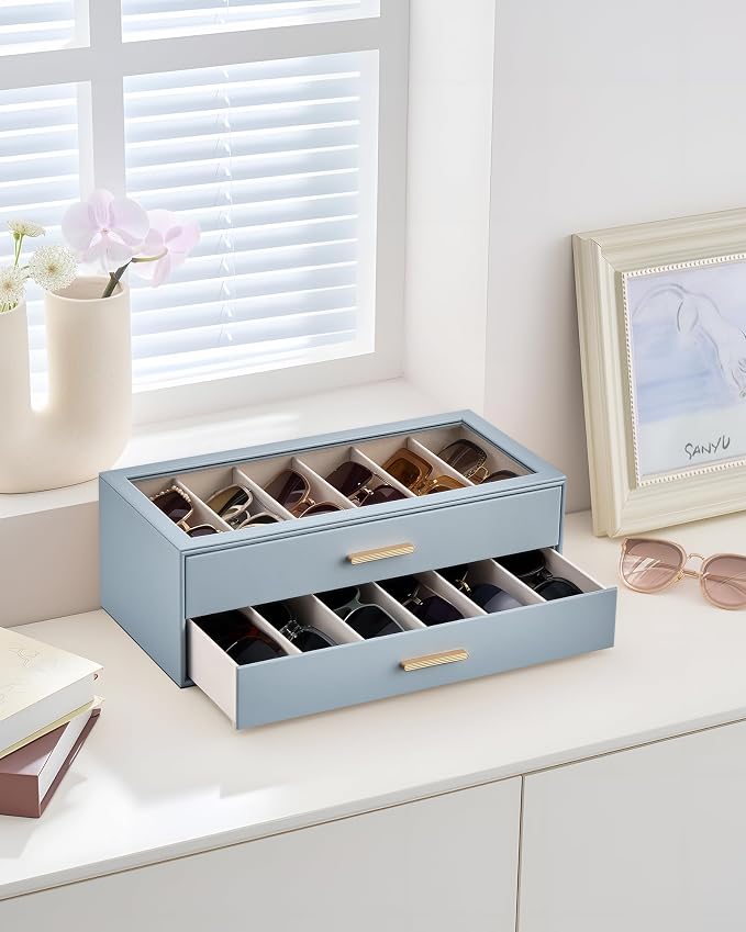 Lolalet Sunglasses Storage Box for Women, Eyewear Eye Glass Organizer with Clear Top Display Holder Case