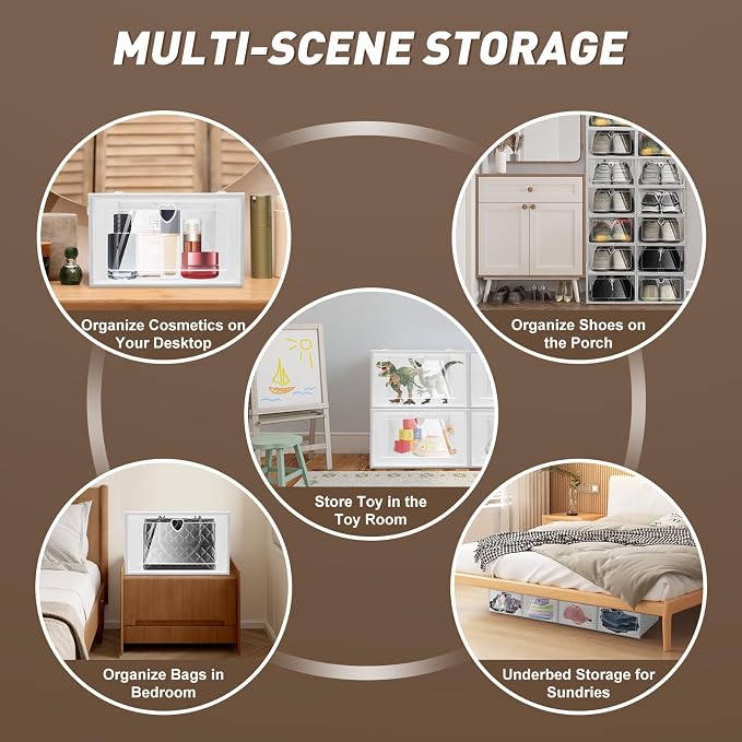 20 Pieces Clear Plastic Shoe Storage Boxes,Drawer Stackable Sheer Shoes Case,See Through Foldable Durable Shoe Organiser Cabinet Each 9 * 13 * 5.5inch