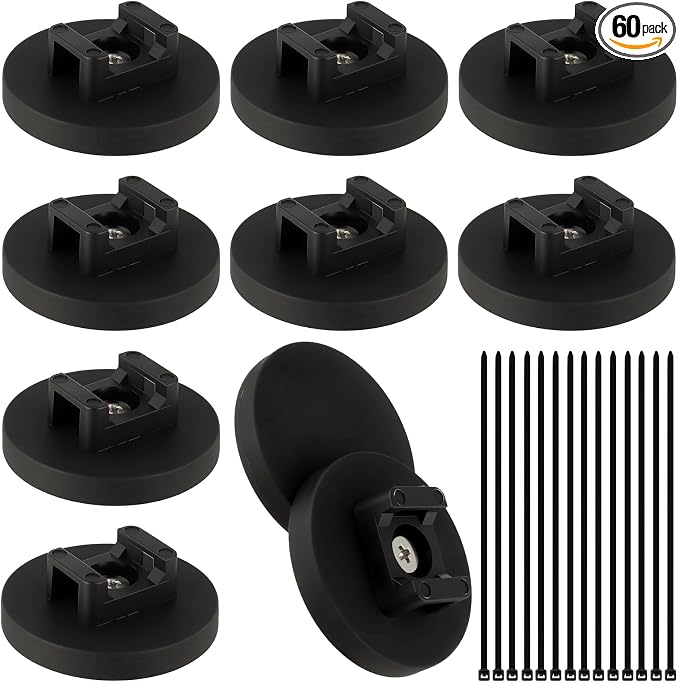Magnetic Zip Tie Mount Wire Cable Holder | 10 Pcs 43mm Magnetic Cable Zip Tie Base with 50 Pcs Heavy Duty Zip, Multipurpose Wire Clips Management Base, Black