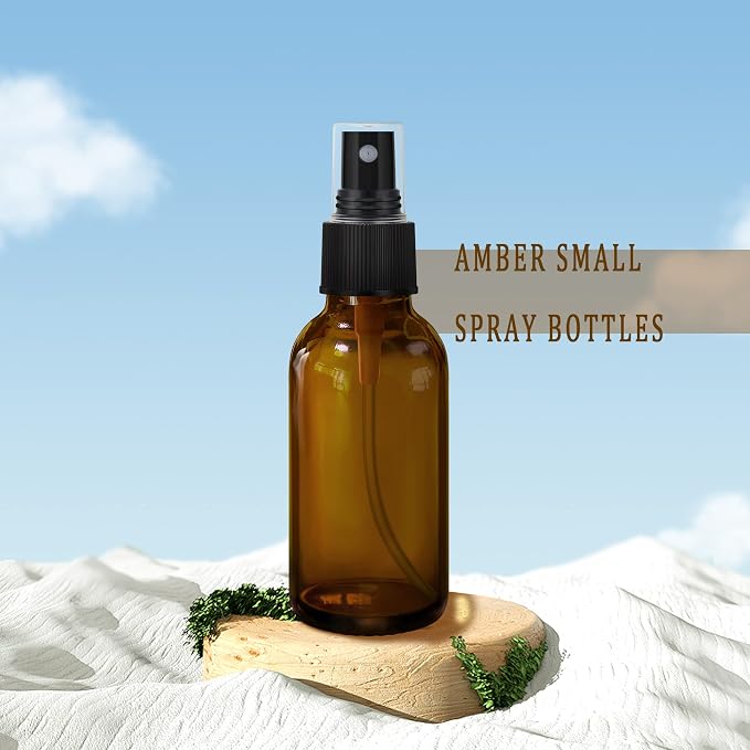 GIVAMEIHF 2 oz Dark Amber Glass Spray Bottles Set of 4,Empty Small Glass Spray Bottles Fine Mist Spray Refillable Containers,Mini Spray Bottle Make Perfect Oil,Perfume,Skin Care,Plants,Travel
