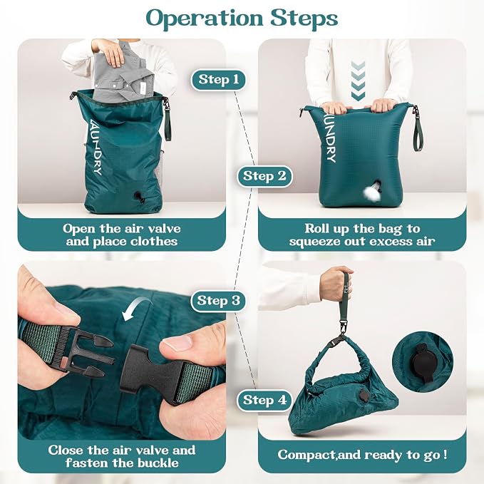 Travel Laundry Bag, Vacuum Compression Dirty Clothes Travel Bag, Waterproof Wet/Dry Space-Saving Laundry Storage Organizer, Smell Proof Storage Bag for Clothing, Swimming, Yoga, Gym, Camping